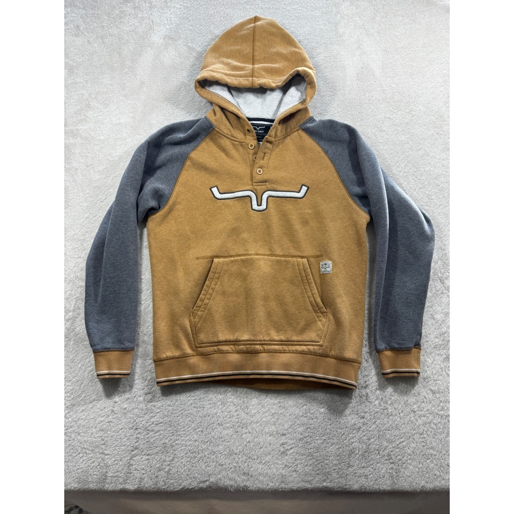 Kimes Ranch Mens Western Henley Raglan Horn Logo Hoodie Medium